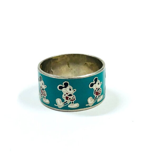 Mickey Mouse Ring Vintage 1970s Metal and Enamel Wide Ring Size 8 - Picture 3 of 10